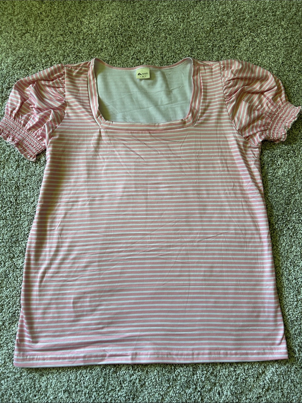 Pink Striped Square Neck Women’s Top